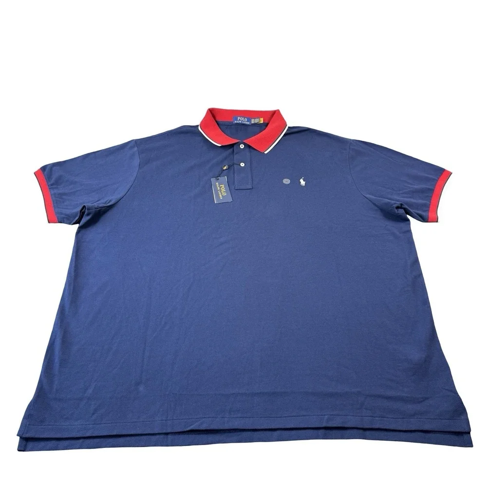Polo Ralph Lauren Navy Blue Red White Tipped Cotton S/S Mens Polo Shirt 4XLB NWT